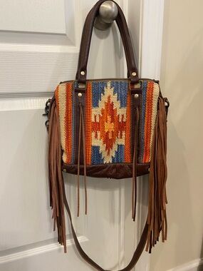 Myra Bag Leather Aztec Fringe Crossbody Bag | Southwestern Saddle Blanket
